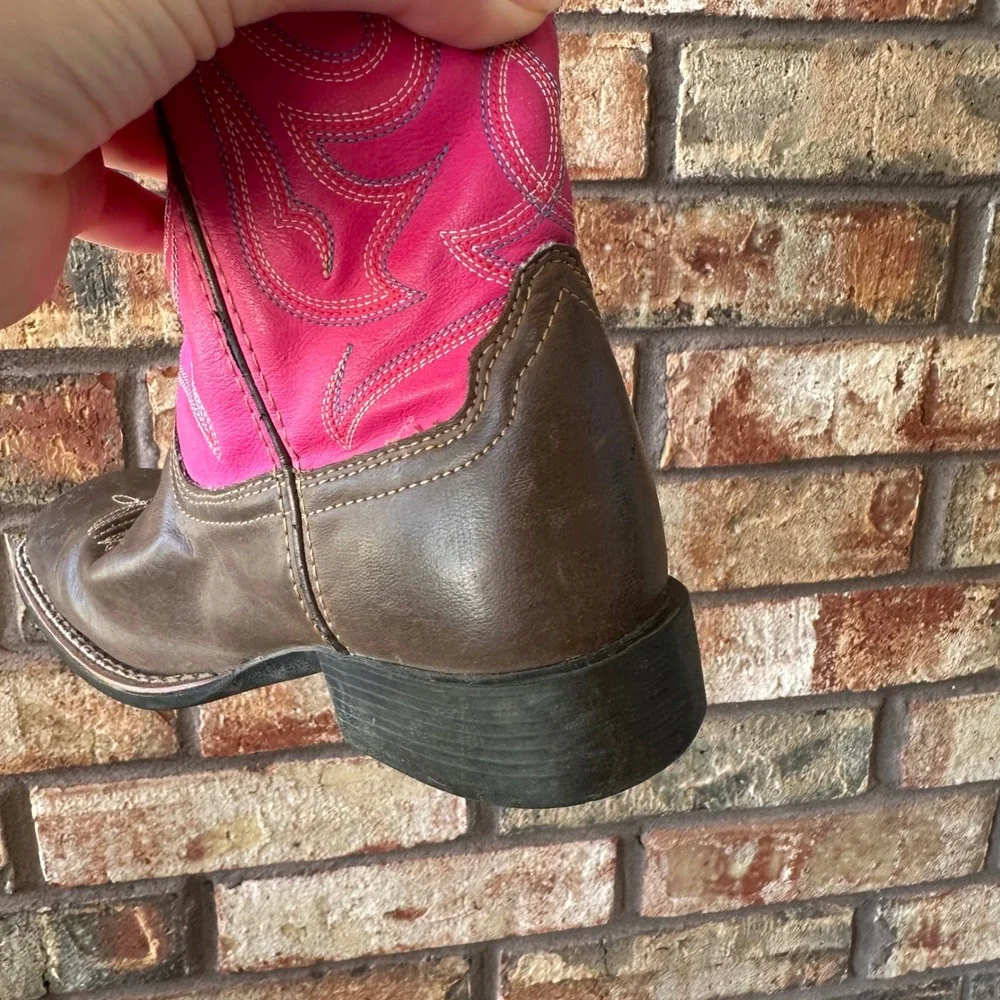 Ariat Girls Brown Pink Western Cowgirl Boots Square Toe Western Size 1.5 Youth